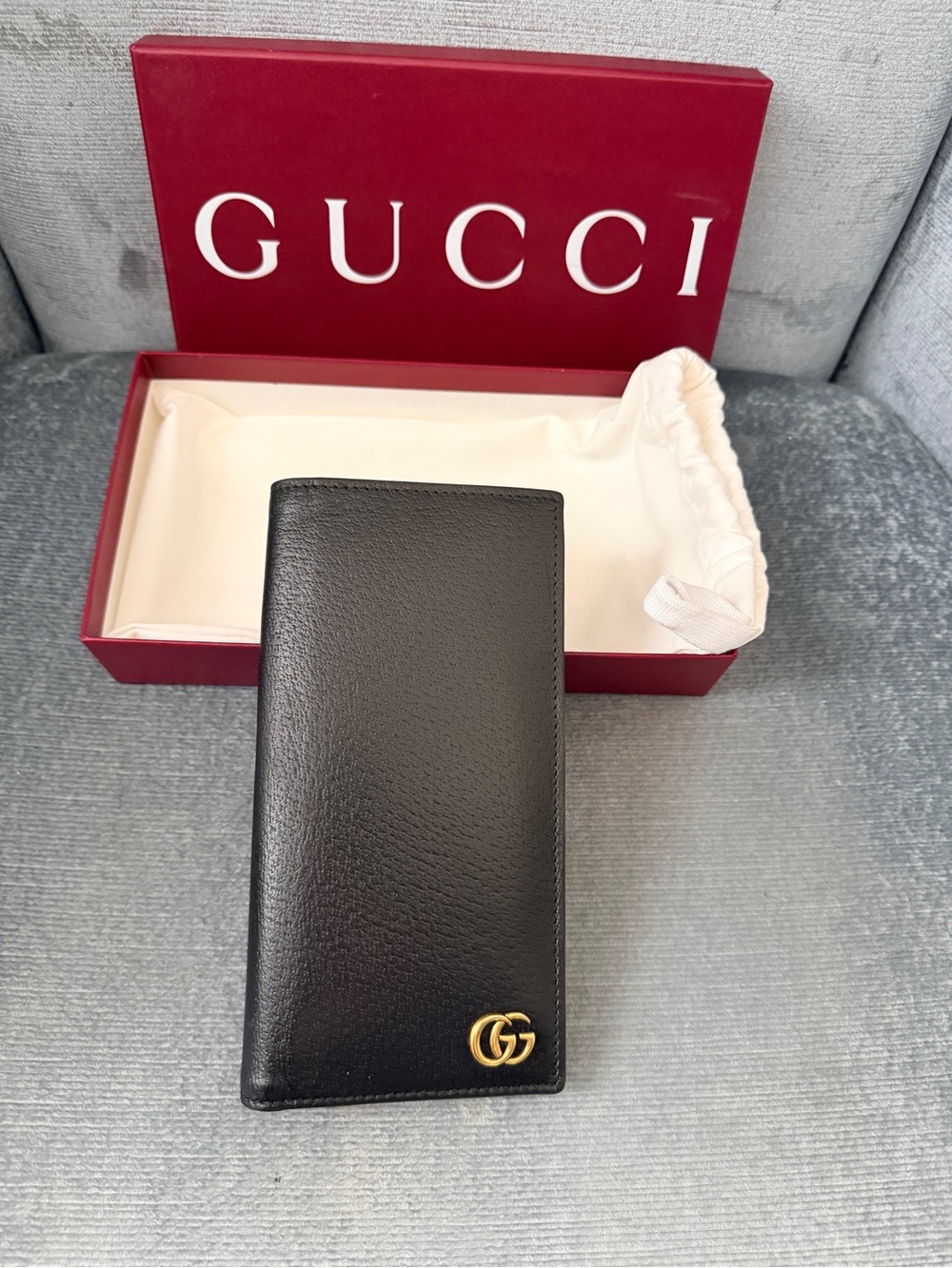 Gucci Black Leather Long Wallet with Gold GG Hardware